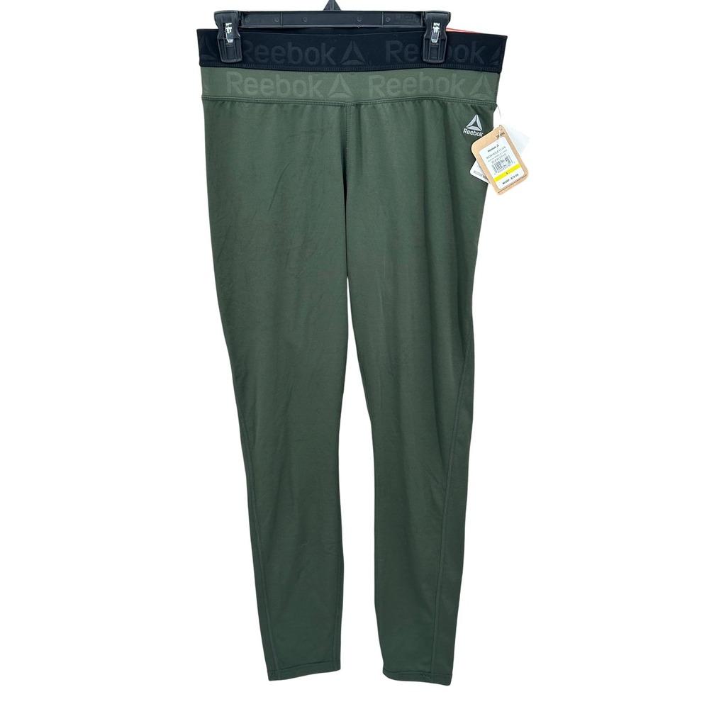 Reebok Leggings Womens Large Green Duplex Speed Training Skinny Workout Gym NWT
